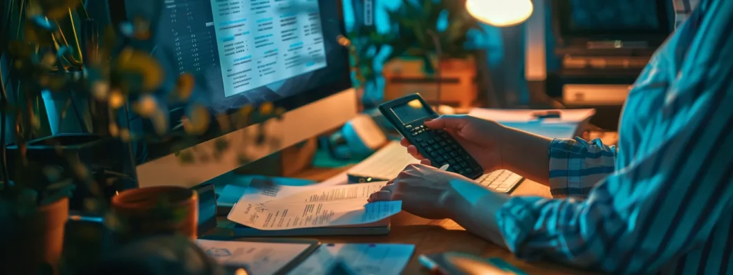 Professional managing digital paperwork at night, emphasizing the convenience of online faxing as a contemporary communication tool for businesses.
